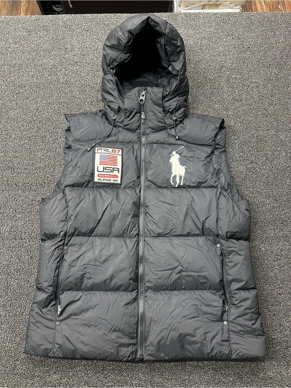 Vtg Polo Ralph Lauren Men’s Puffer Vest Black Downhill Alpine Ski Big Pony L